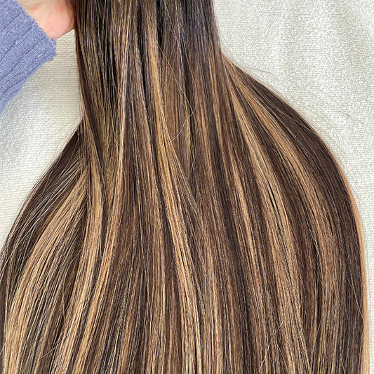 Mocha Dark Highlight Balayage Human Hair Weft Extensions