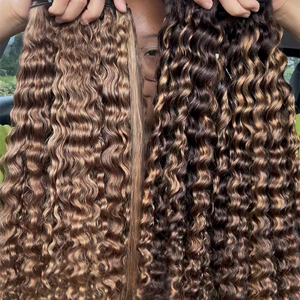 Ash Blonde Highlight Indian Curly Virgin Human Hair Bundles