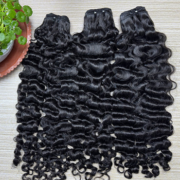 Indian Curly Virgin Human hair Single Drawn Sew in Weft extensions