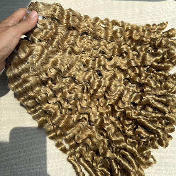 Honey Blonde Baby Curly Raw Hair Weft Extensions