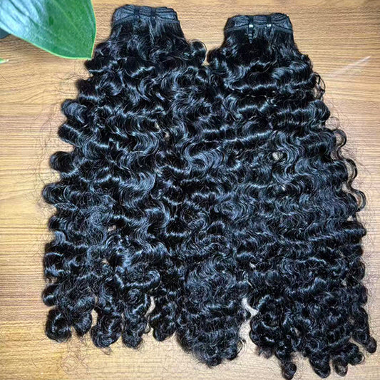 Indian Curly Raw Human Hair Sew in Weft Extension