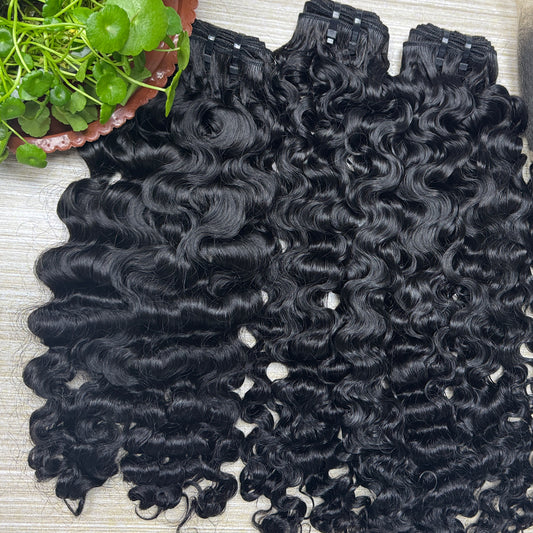 Indian Curly Cambodian Virgin Human hair Single Drawn Sew in Weft extensions