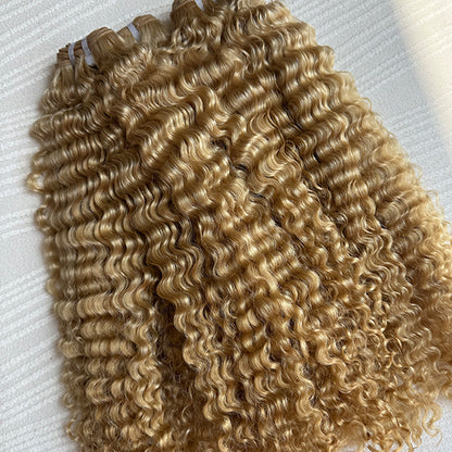 Honey Blonde Baby Curly Raw Hair Weft Extensions