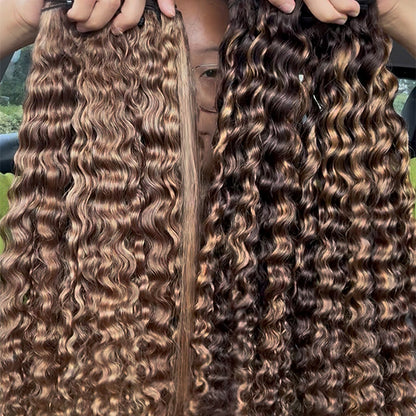 Ash Blonde Highlight Indian Curly Virgin Human Hair Bundles