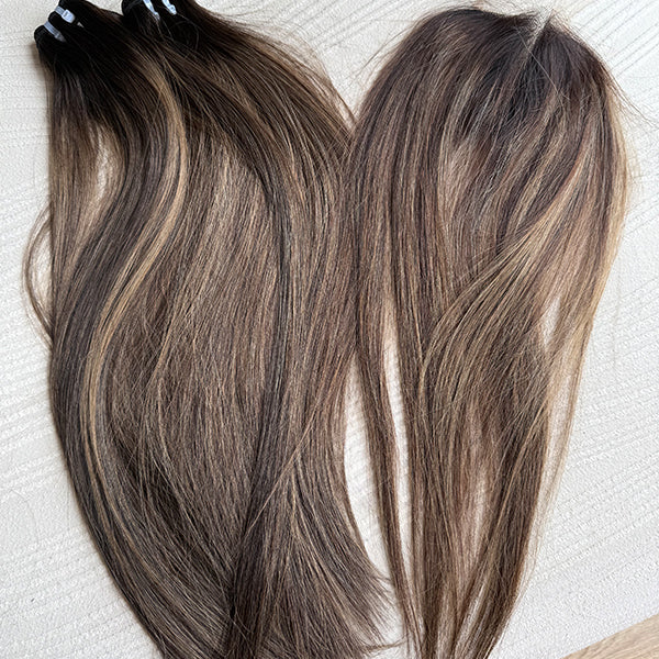 Brunette Balayage Highlight Human Hair Weft Extensions