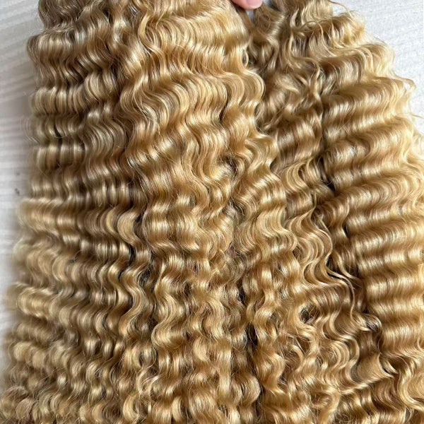 Honey Blonde Baby Curly Raw Hair Weft Extensions