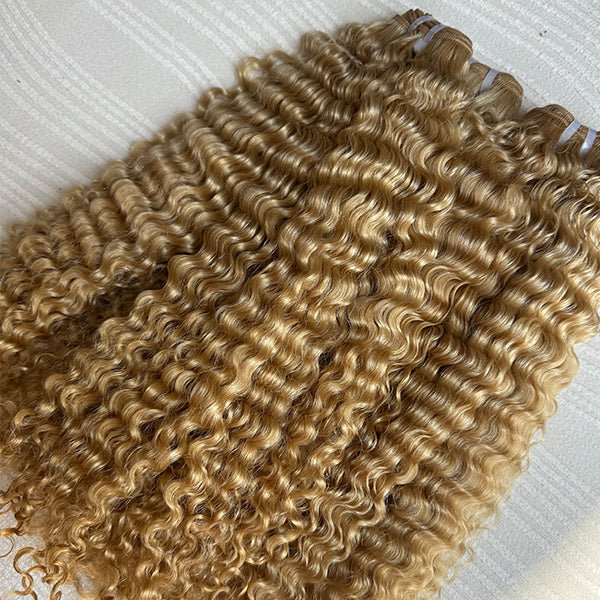 Honey Blonde Baby Curly Raw Hair Weft Extensions