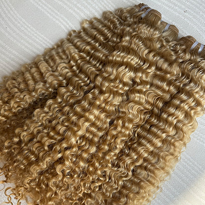 Honey Blonde Baby Curly Raw Hair Weft Extensions