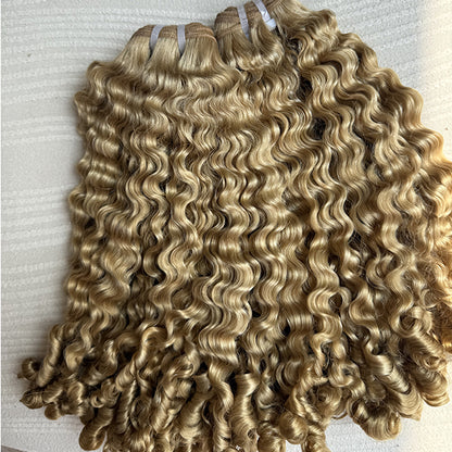 Honey Blonde Baby Curly Raw Hair Weft Extensions