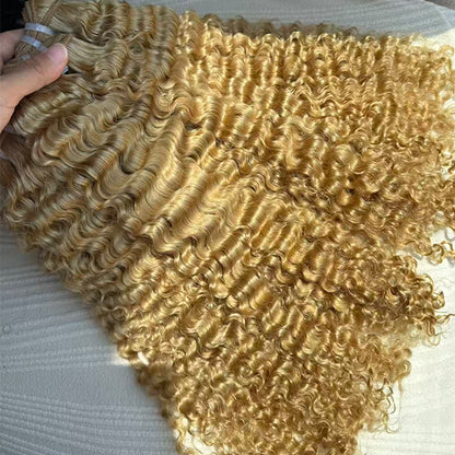 Honey Blonde Baby Curly Raw Hair Weft Extensions