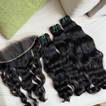 Cambodian Wavy Raw Human Hair Sew in Weft Extensions