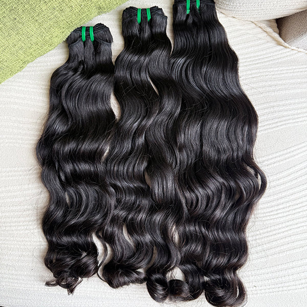 Cambodian Wavy Raw Human Hair Sew in Weft Extensions