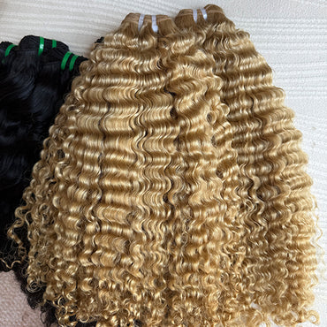 Honey Blonde Baby Curly Raw Hair Weft Extensions