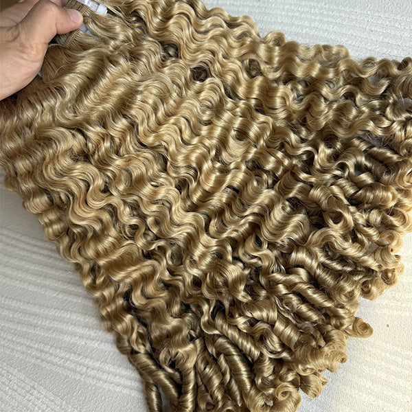 Honey Blonde Baby Curly Raw Hair Weft Extensions