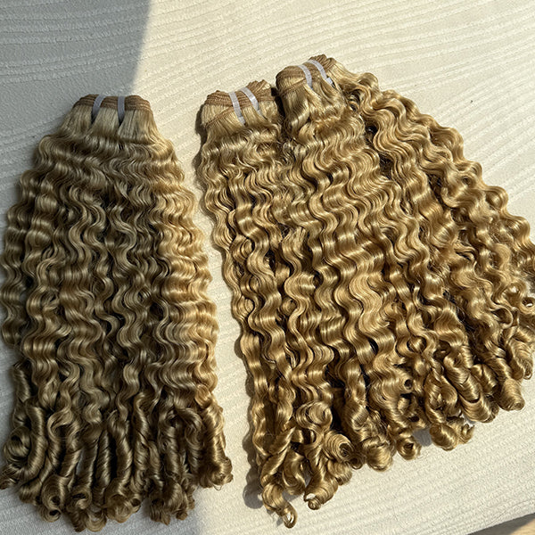 Honey Blonde Baby Curly Raw Hair Weft Extensions