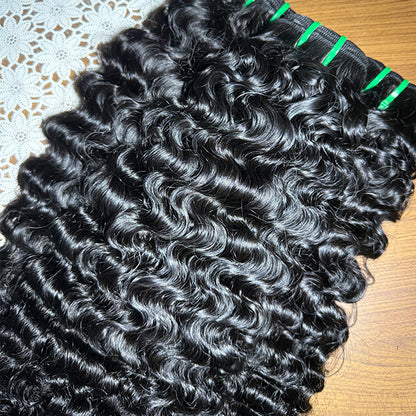 Indian Curly Virgin Human hair Single Drawn Sew in Weft extensions