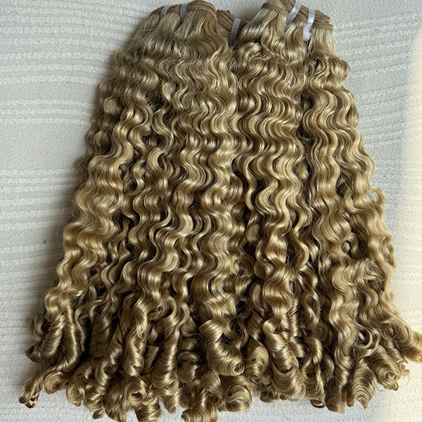 Honey Blonde Baby Curly Raw Hair Weft Extensions