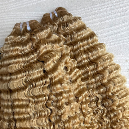 Honey Blonde Baby Curly Raw Hair Weft Extensions
