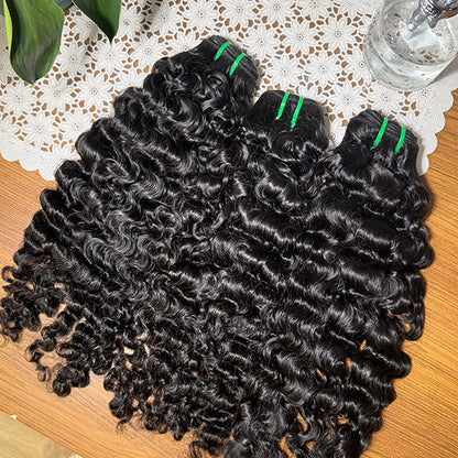 Indian Curly Virgin Human hair Single Drawn Sew in Weft extensions