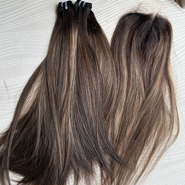 Brunette Balayage Highlight Human Hair Weft Extensions