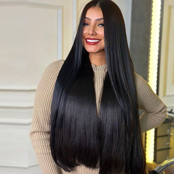 Bone Straight Super Double Drawn Raw Virgin Human Hair HD Glueless Wig
