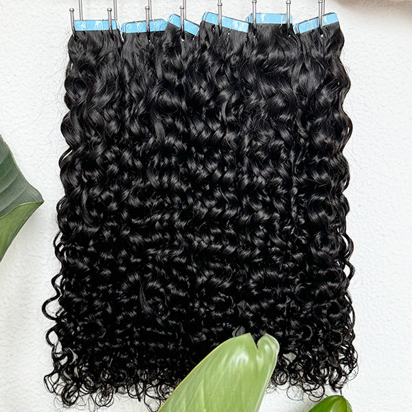 Water Wavy Curly Tape in Hair Extensions